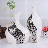 INPHIC-歐式陶瓷花瓶現代時尚擺飾電鍍銀花瓶鏤空家居裝飾客廳工藝品瓷器